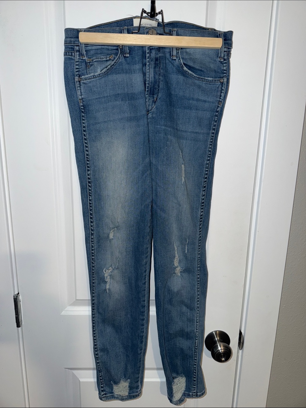 McGuire Denim Light Blue Distressed Straight Leg Jeans